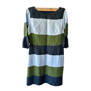 Ann Taylor Blue and Green Sheath Dress with Bell Sleeves| Size 12P